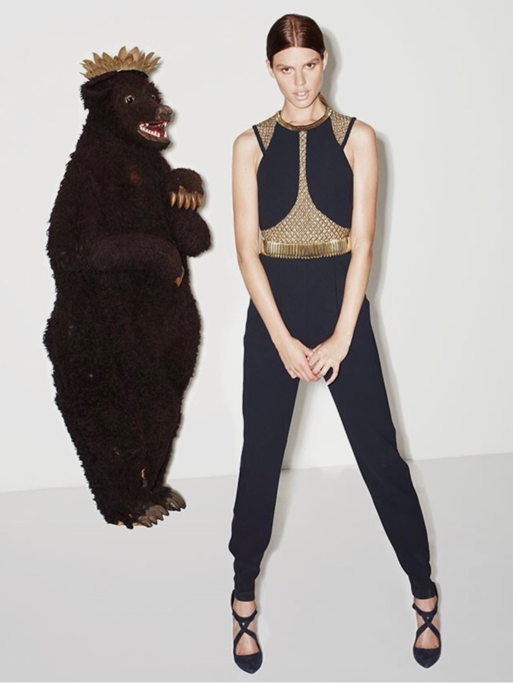 sass & bide Black Jumpsuit with Gold Embellished Bodice